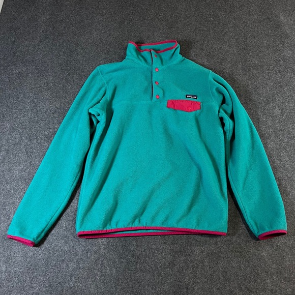 Patagonia Jackets & Blazers - Patagonia Synchilla Fleece Pullover Teal Pink Trim Snap-T Women's Large